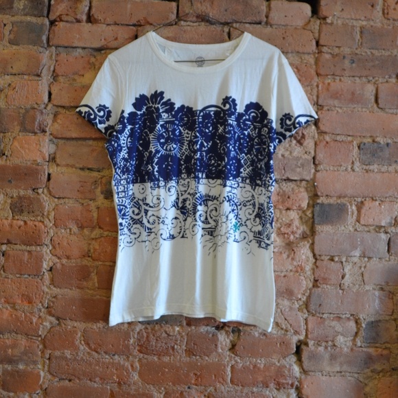 Tory Burch Blue and White Short Sleeve Tee - Picture 2 of 5